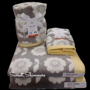 6pc Caro Home Daisy Flower Honey Gray Bath Hand Tip / Washcloth Towel Set NEW